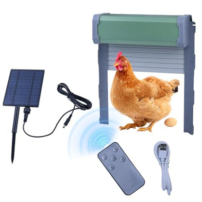 Automatic Solar Chicken Coop Door, 4 Modes with Timer Light Sensor 30-40M Remote Control Manual, Anti-Pinch, IP67 Waterproof Aluminum Alloy, Predator Proof Poultry Door for Backyard Farm