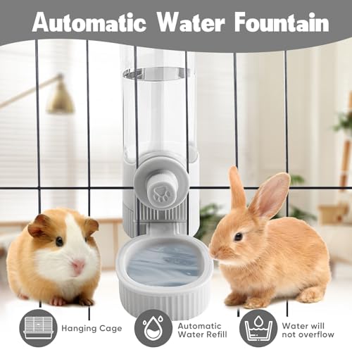 18OZ Rabbit Water Bottle, Pet Water Bottle for Cage Crate,Hanging Automatic Water Dispenser for Cage,Ferret Bunny Guinea Pig Water Bowl,Suitable for Small Animal (Grey, 18OZ) - color: Grey
