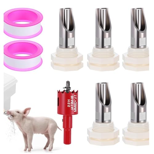 Pig Nipple Waterer for Barrel Kit Automatic Pig Waterer System 1/2 inch Stainless Steel Pigs Drinker Feeder with Water Tank Connectors Hog Water Nipples for Sows Piglet Stainless Steel 5pcs - color: Stainless steel, size: 5pcs