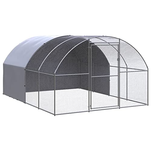 Outdoor Chicken Coop with Galvanized Steel Frame 9.8'x13.1'x6.6' Large Spacious Animal Enclosure for Chickens Ducks Rabbits Silver Weather-Resistant Roof - color: With roof, size: 9.8' x 13.1' x 6.6' (W x D x H)