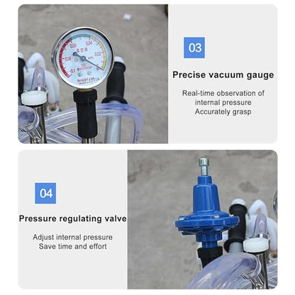 Electric Milking Machine, Farm Bucket Milker for Cows, Automatic Pulsation Vacuum Milker, with 25L Stainless Steel Bucket and Hose(220V) - size: 220V