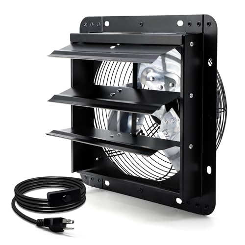 7 Inch Shutter Exhaust Fan, Wall Mounted Attic Fan with Power Cord for Greenhouse, Shed, Garage, Barn, Chicken Coop Ventilation, 760 CFM, Black - color: with Power Cord, size: 7 Inch