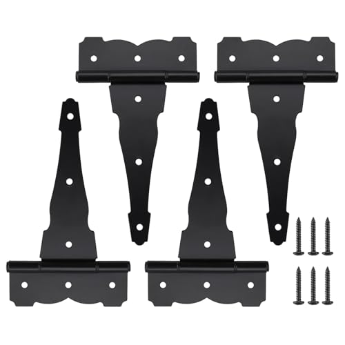 HOME MASTER HARDWARE 8 in Heavy Duty Decorative T Strap Hinge Rustproof Iron Black Gate Hinge,Tee Hinges for Storage Sheds, Gates Barns with Screws (4 Pack) - color: Black, size: 8" - 4pack