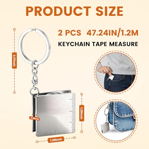 2 Pack Mini Tape Measure Keychain, 1.2m/4ft Small Retractable Metal Measuring Tape for Sewing, DIY & Party Favors