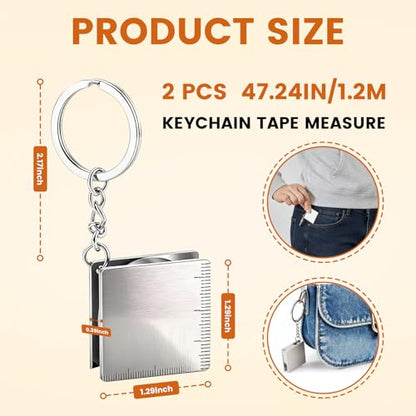 2 Pack Mini Tape Measure Keychain, 1.2m/4ft Small Retractable Metal Measuring Tape for Sewing, DIY & Party Favors