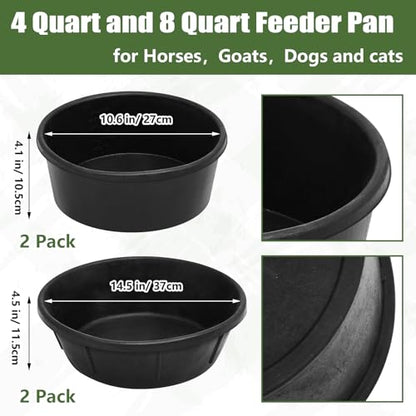 Sadnyy 4 Pcs Rubber Feed Pan 4 Quart/1 Gallon and 8 Quart/2 Gallon Utility Horse Feed Bucket Chicken Dust Bath Tub Livestock Water Trough Bowl for Chickens Ducks Goats Dogs Pigs Farm Small Animal - size: 4 Quart/1 Gallon and 8 Quart/2 Gallon