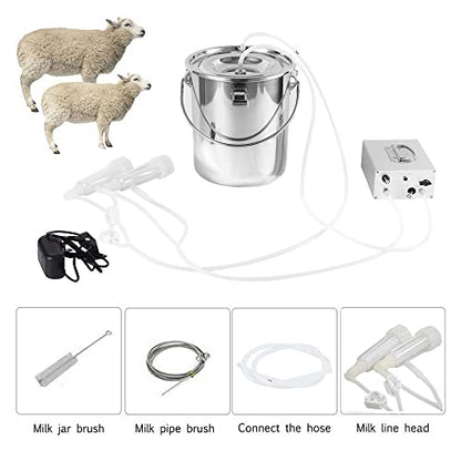 3L Goat Milking Machine,13200mAh Rechargeable Battery & Adjustable Suction Pulsation Vacuum Electric Milker,Portable Automatic Breast Pump with 2 Teat Cups Stainless Steel Bucket for Goats - size: 3L Goat Battery