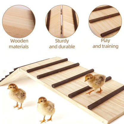 2-in-1 Chick Perch & Ramp Trainer Set, Wooden Chicken Roost Bar & Stand for Brooder Coop, Baby Chicken Supplies Toys for Chicks Ducks Quails and Small Animals