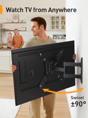Perlegear Full Motion TV Mount for Most 26–65 inch Flat or Curved TVs up to 82 lbs, Wall Mount TV Bracket with Articulating Arms, Tool-Free Tilt, Swivel, Extension, Max VESA 400x400mm, PGMF3 - size: for 26-65 inch TVs