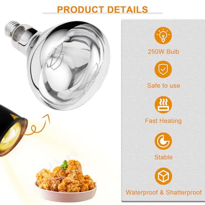 Portable Food Heat Lamp with Fixture Base 250w Bulb for Food Restaurant Or Home Kitchen Food Heating Lamp Warmer