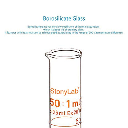 stonylab 1-Pack Graduated Cylinder, Borosilicate Glass 50 ml Heavy Wall Graduated Glass Measuring Cylinder - size: 50 ml