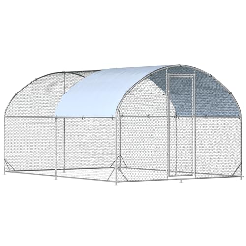 Large Metal Chicken Coop, Walk-in Poultry Cage Galvanized Hen Playpen House Dome Shaped Coop with Waterproof and Anti-Ultraviolet Cover and Lockable Door for Outdoor, Backyard Farm (12.5’ L x 9.2’ W) - size: 150.0"L x 110.0"W x 76.8"H