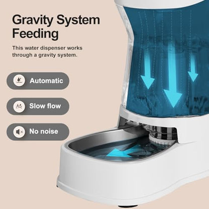 Gardner Pet Automatic Dog Water Dispenser Gravity Stainless Steel Water Waterer Feeder, 100% BPA-Free Large Capacity Water Feeding Bowls for Medium & Large-Sized Dogs Cats Other Pets -(1 Gallon) - color: White, size: 1 Gallon