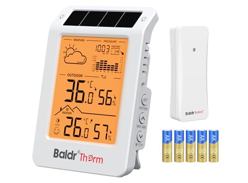 BaldrTherm Wireless Weather Station, Dual-Zone Indoor & Outdoor/Childroom Temp Humidity Monitor, Auto Smart Backlight,Temp/Humidity/Barometric Trend Visualization, White&Orange - color: White&Orange