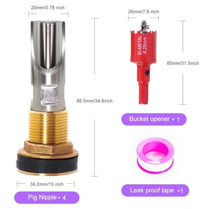 2PCS Pig Waterer Pig Water Nipple for Barrel Kit Automatic Pig Drinker Drinking System Stainless Steel Hog Water Feeder with Brass Water Tank Connectors Kit for Pig (Copper, 4 BS Pig Waterer) - size: 4 BS Pig Waterer
