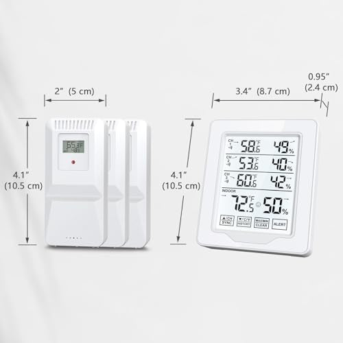 Indoor Outdoor Thermometer Wireless with 3 Remote Sensors, Digital Temperature Humidity Monitor Gauge with 500FT/150M Range, Temp Alert and Backlight