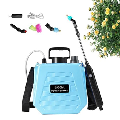 Battery Powered Garden Sprayer | Watering Can Rechargeable | Battery Operated Sprayer with Adjustable Shoulder Strap | for Farm Lawn Yard Backyard Agriculture Plant Outdoor Home - color: 6.5L sky blue