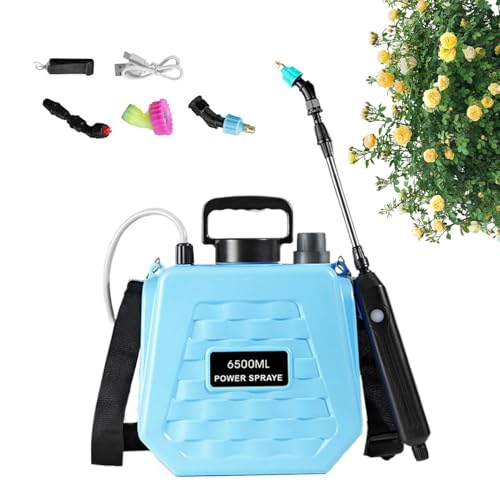 Battery Powered Garden Sprayer, Backpack Can Rechargeable, Electric Pump Sprayer with Adjustable Shoulder Strap, for Farm Lawn Yard Backyard Agriculture Plant Outdoor Home - color: 6.5L sky blue