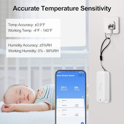 eMylo WiFi Thermometer Hygrometer 4 Pack with Hub, IP65 Waterproof Indoor Outdoor Digital Temperature Humidity Sensor, App Alert, 492ft Range, Alexa Compatible for Home Greenhouse Baby Room Pet