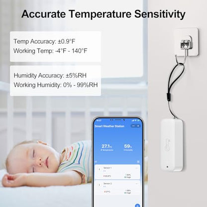 eMylo WiFi Thermometer Hygrometer 4 Pack with Hub, IP65 Waterproof Indoor Outdoor Digital Temperature Humidity Sensor, App Alert, 492ft Range, Alexa Compatible for Home Greenhouse Baby Room Pet