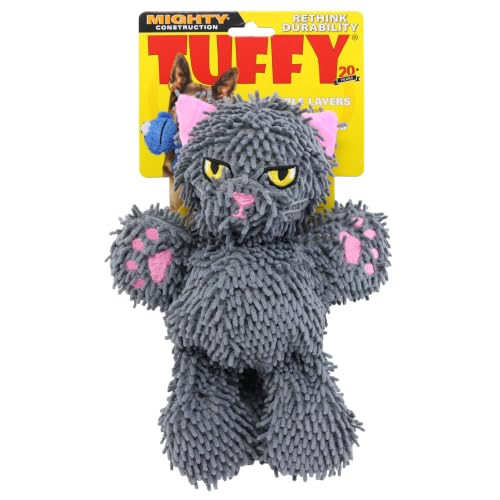 MIGHTY Tuffy 2 Pack Microfiber Medium Ball Cat Dog Toy | Ultra Durable Plush Toy with Multiple Layers & Reinforced Seams , Washable and Floats , Mighty® Construction - color: 2PK Grey Cat