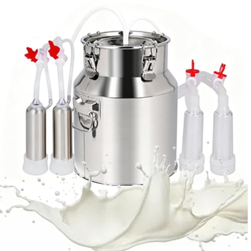 2 in1 Cow and Goat Milking Machine, 10L Pulsation Milker, with Food-Grade Silicone Hose, Stainless Steel Bucket, for Small Scale Farming & Home Dairy Use, Ranch