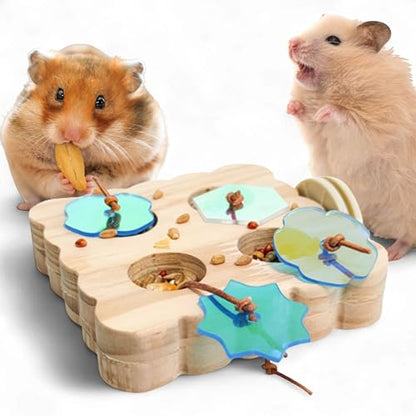 Treat Dispenser Rat Foraging Toy, Rat Enrichment Toys, Interactive Hide Treats Enrichment Toys for Rats Small Animals, Hanging Slow Feeder, Hamster Toy, Guinea Pig Accessories (M, Wood) - size: M