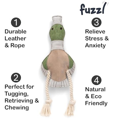 Fuzzl Eco Leather Dudley Duck Toy Natural and Tough Dog Toys - Long Lasting Chew Toys for Aggressive Chewers - Strong Dog Toy for Dogs and Puppy - style: Duck