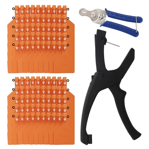 100Pcs Z Tags One-Piece Cattle Ear Tags TPU Blank Livestock Animal Identification with Professional Animal Ear tag applicator for Cattle,Sheep Goat, Pig (Orange, 100PCS - Blank) - color: Orange, size: 100PCS - Blank
