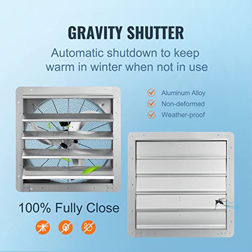 VEVOR 24'' Exhaust Fan, Wall Mounted Attic Fan with Variable Speed, 3320 CFM, Automatic Shutter, Ventilation and Cooling, Silver, Fan Only - size: 24 Inch