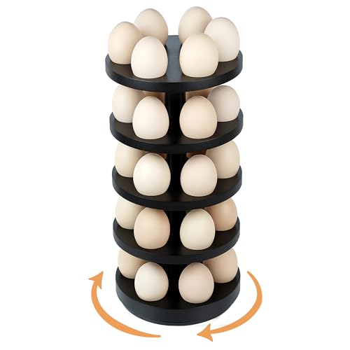 Wooden Fresh Egg Holder Countertop, 5 Layer Rotating Countertop Egg Holder for Fresh Eggs, Stackable with 30 Eggs for Countertop Kitchen-Black - color: Black