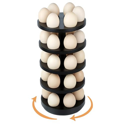 Wooden Fresh Egg Holder Countertop, 5 Layer Rotating Countertop Egg Holder for Fresh Eggs, Stackable with 30 Eggs for Countertop Kitchen-Black - color: Black