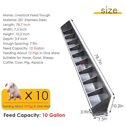 Hog Feeder Livestock Feed Trough Automatic Pig Feeder Heavy Duty Stainless Steel, Separated Fence Feeder Trough, Multipurpose Livestock Trough for Pig Horse,D - size: D