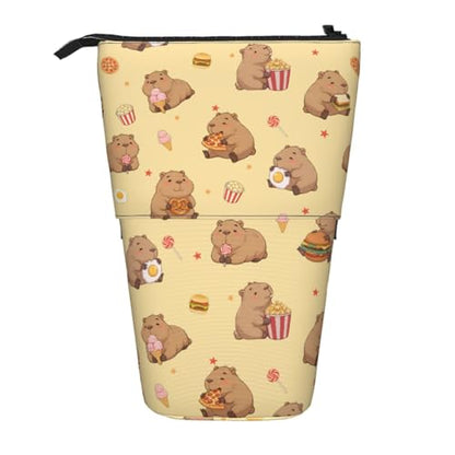 Yellow Cute Animals Kids Standing Pencil Case Girls Boys Telescopic Stationary Pouch with Zipper Large Capacity Stand up Pen Bag Portable Makeup Holder for Children School Students - color: Animals