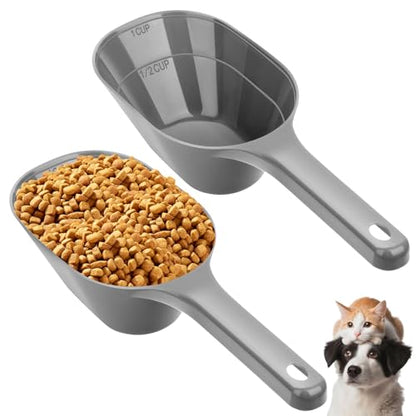 2 PACK Dog Food Scoop,1 Cup Capacity Pet Food Scoop With Measuring Lines For Dog, Puppy and Cat (Grey) - color: Gray