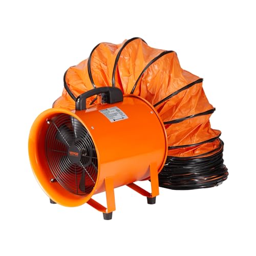 VEVOR Air Mover Blower Fan 8 Inch, 1070CFM 195W with 33ft Flexible Duct, Industrial Portable Ventilator Blower/Exhaust - size: 8in-33ft