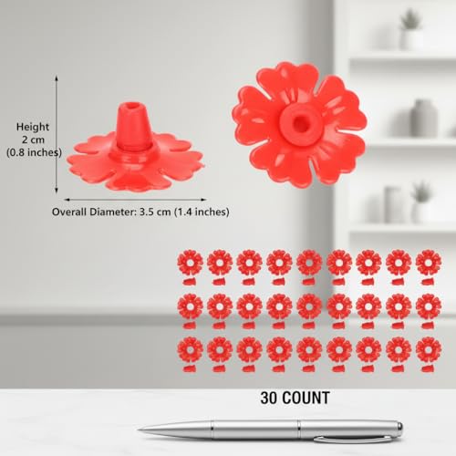 Hyuduo 30-Piece Hummingbird Feeder Replacement PartsHummingbird Feeder Rings Flower Feeding Ports for Garden Hummingbird Feeders (Red/White/Yellow) - color: Red