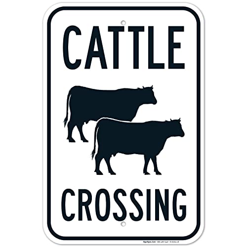 Cattle Crossing with Graphic Sign, 12x18 Inches, Rust Free .063 Aluminum, Fade Resistant, Made in USA - size: 12x18