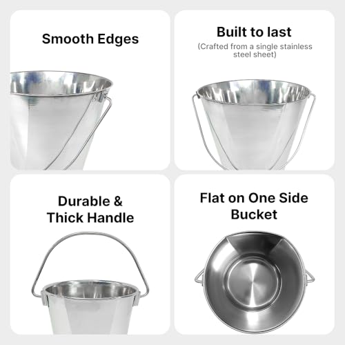 3 Gallon Stainless Steel Bucket - Heavy Duty Flat Side Metal Bucket for Feeding & Watering Pets, Livestock & Cleaning - Perfect for Crates, Kennels, Cages & Hang on Fences - 13 Quart - size: 13 Quarts