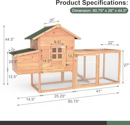Morngardo Outdoor Chicken Coop for 2-4 Chickens, Wooden Hen House Poultry Cage Rabbit Hutch with Ramp, Nesting Box, Tray, Roosting Bar, 4 Access Areas