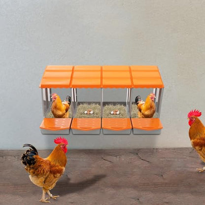 Chicken Nesting Boxes, 4 Compartment Nesting Boxes for Laying Eggs, Roll Away Nesting Box Egg Collection Tray, Wall Mount Poultry Roll Away Chicken Laying Boxes (Orange) - color: 4 Compartment Nesting Boxes (Orange)