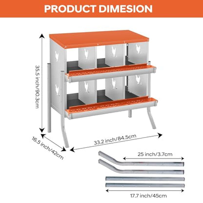 Garvee Chicken Nesting Box, 6 Compartments Nesting Box for Chickens, Galvanized Steel Chicken Laying Box for Easy Egg Collection, Wall Mounting - color: Orange | 6 Compartments+legs