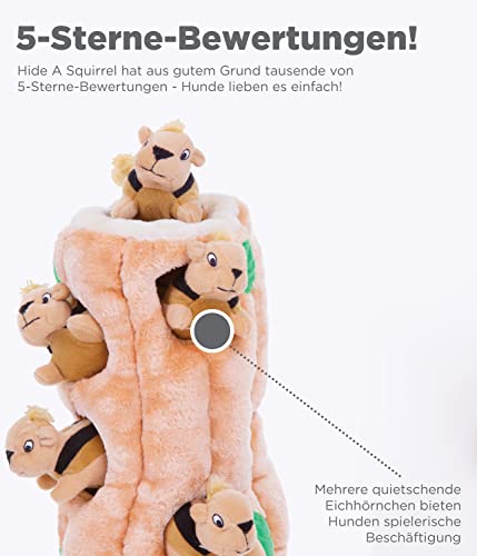 Outward Hound Hide-A-Squirrel Dog Toy – Interactive 2‑in‑1 Plush Puzzle with 3 Squeaky Removable Squirrels, Medium - color: Squirrel Medium