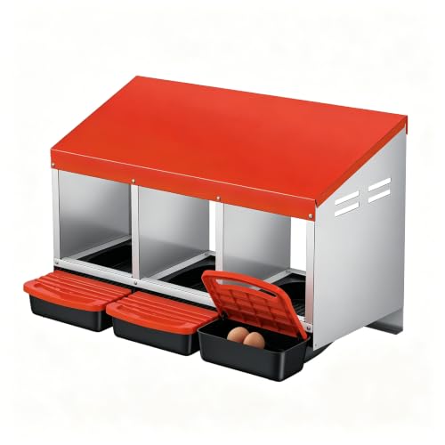 Garvee Heavy Duty Metal Chicken Nesting Box - Automatic Roll Away Egg Collection - 3 Compartments, Easy-Clean Galvanized Steel, Wall Mount or Freestanding, Orange - color: Orange, size: 3 holes without legs