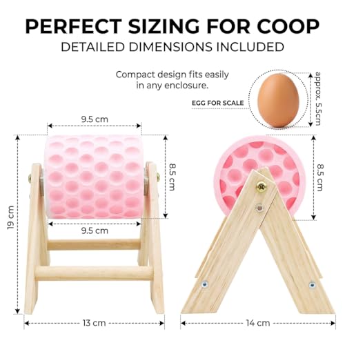 Hens Coop Accessories, Pink Beak Grinding Calcium Stone with Wooden Stand for Chicken Toys, Healthy Pecking Toy for Birds Ducks Geese Turkeys in Backyard
