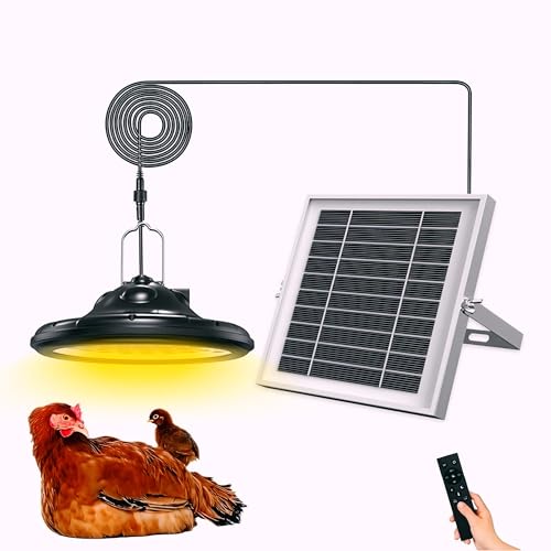 Solar Chicken Coop Light with Timer, Outdoor Solar Pendant Lights IP66 Waterproof & 16.4ft Cord, 3-Color Dimmable Shed Lights for Sheds, Chicken Coop, Farm, Stables