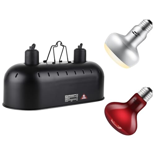 DXOPHIEX 15 inch Dual Reptile Light Fixture, Max 150W Dual Dome Reptile Heat Lamp with 100W Basking Bulb&Infrared Heat Lamp, UVB Light Fixture for Terrarium and Tortoise Habitat - size: 15inch with basking bulb and infrared heat lamp
