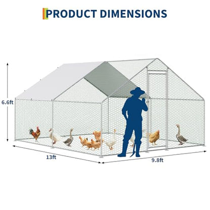 IDEALHOUSE Walk-in Chicken Run Pen, Galvanized Steel Frame, Waterproof and UV-Resistant Cover, Spire Roof, 10 x 13 ft Outdoor Poultry Enclosure for Chickens Ducks Rabbits - size: 9.8*13.1*6.5ft
