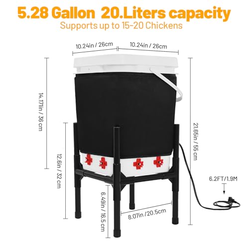 Heated Chicken Waterer 5 Gallon with Stand – 20L Chicken Heated Poultry Waterer, 8 Freeze-Proof Nipples with 4 Extras, Chicken Water Heater for Winter, Easy Clean Anti-Tip Design