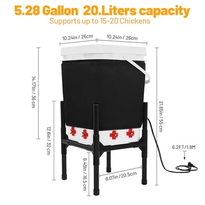 Heated Chicken Waterer 5 Gallon with Stand – 20L Chicken Heated Poultry Waterer, 8 Freeze-Proof Nipples with 4 Extras, Chicken Water Heater for Winter, Easy Clean Anti-Tip Design